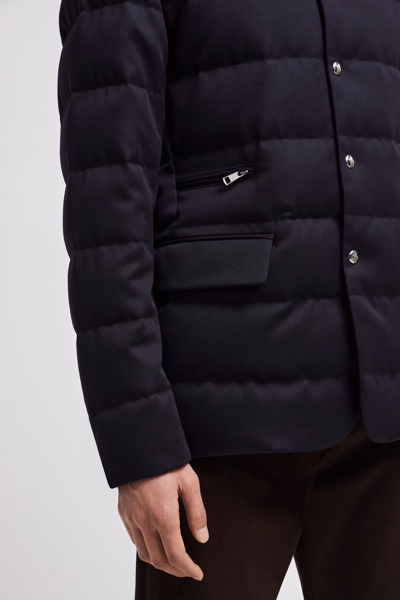 Bess Hooded Wool Short Down Jacket Men Navy Blue Moncler 6